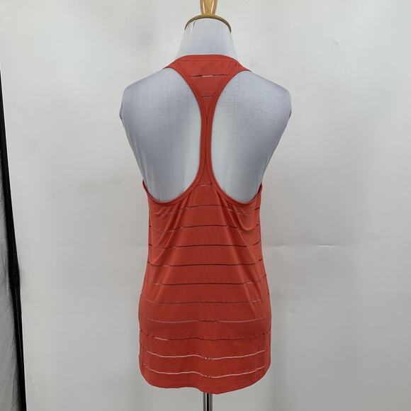 Athleta Tank Top Womens XS Terracotta Orange Mesh Panel Stripe Chi Racerback - Picture 8 of 14